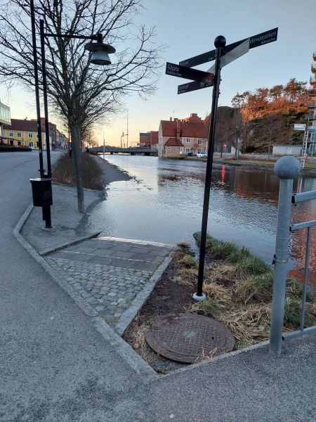 Översvämning från Mieån i Karlshamns centrum.