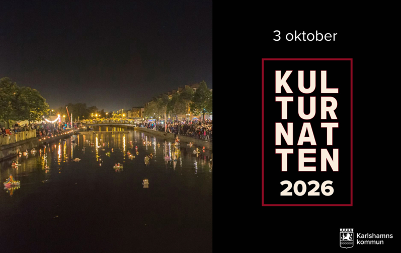 Bild på ljusregatta samt Kulturnattens logotyp