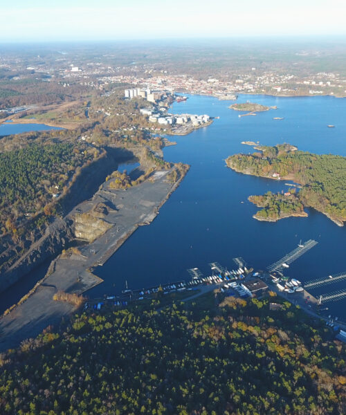 Flygbild över området Stärnö sjöstad