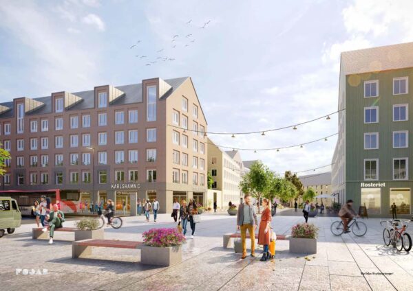 Illustration av den nya stadsdelen.