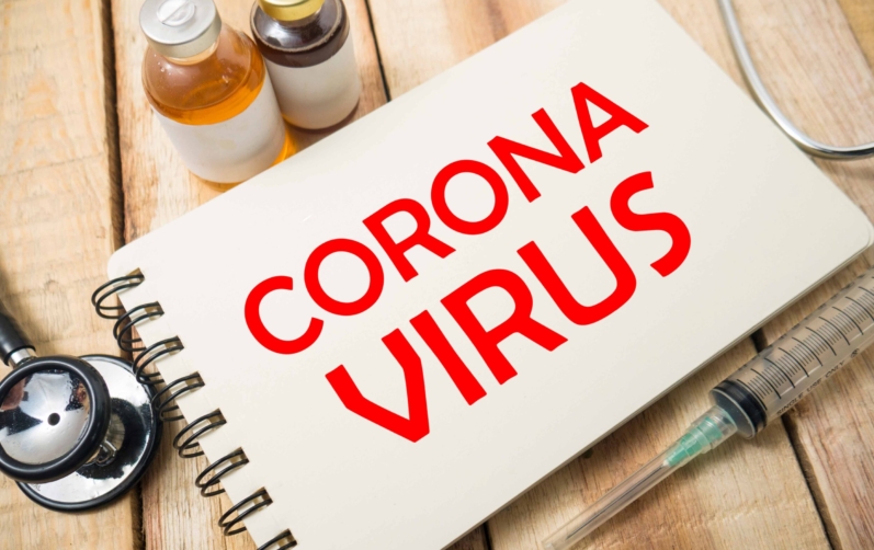 Anteckningsbok med texten Corona Virus