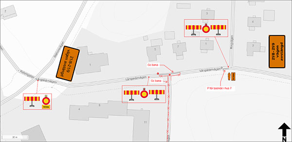 Detaljerad karta över avstängning.